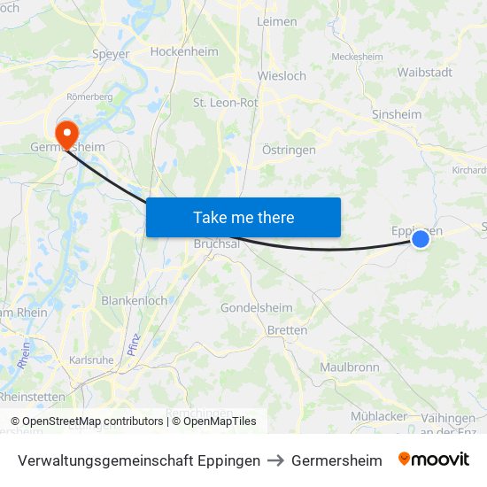 Verwaltungsgemeinschaft Eppingen to Germersheim map