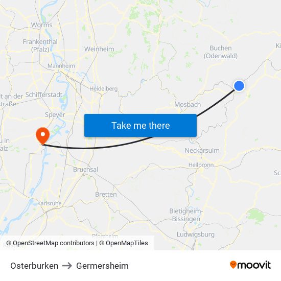 Osterburken to Germersheim map