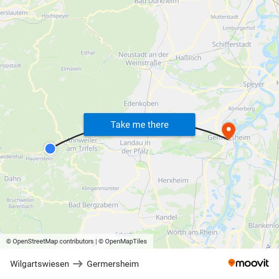 Wilgartswiesen to Germersheim map