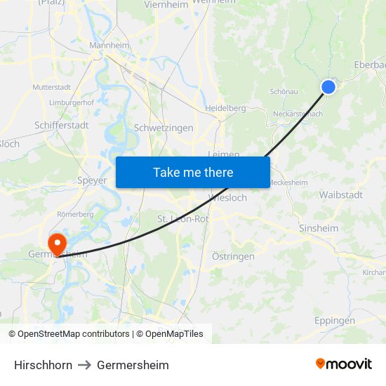 Hirschhorn to Germersheim map