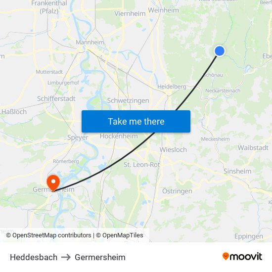 Heddesbach to Germersheim map