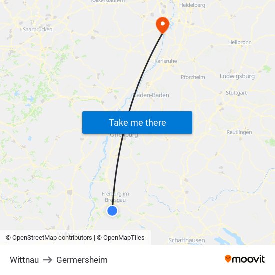 Wittnau to Germersheim map