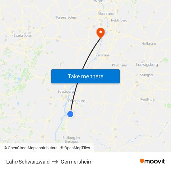 Lahr/Schwarzwald to Germersheim map