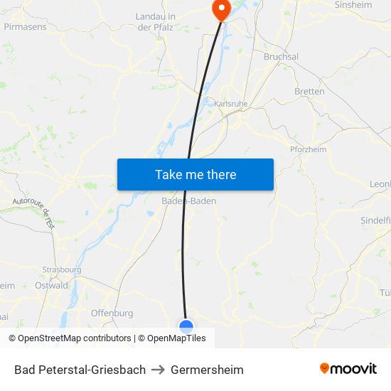 Bad Peterstal-Griesbach to Germersheim map