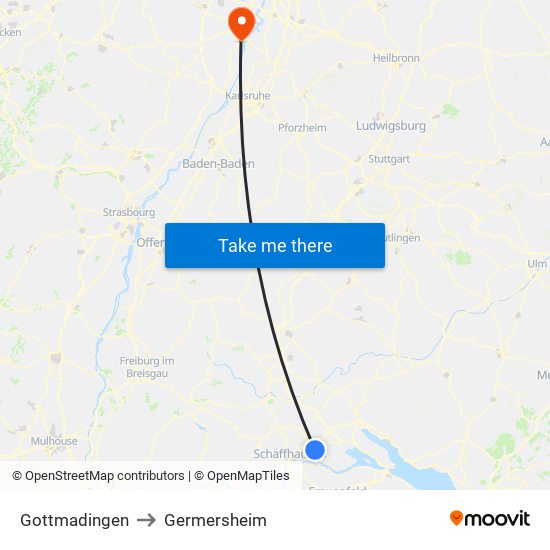 Gottmadingen to Germersheim map