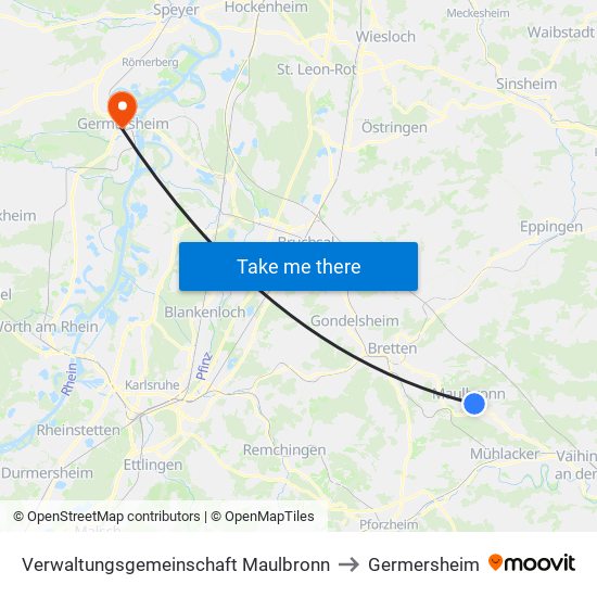 Verwaltungsgemeinschaft Maulbronn to Germersheim map