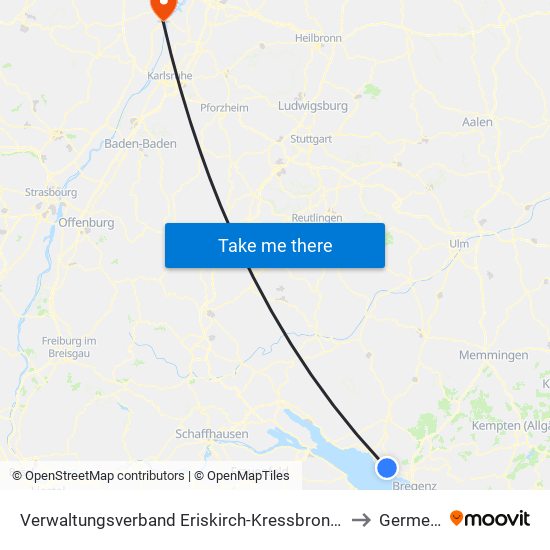 Verwaltungsverband Eriskirch-Kressbronn am Bodensee-Langenargen to Germersheim map