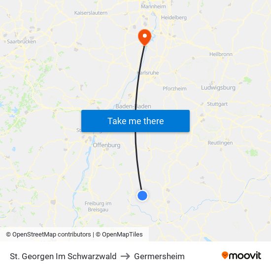 St. Georgen Im Schwarzwald to Germersheim map