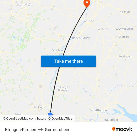 Efringen-Kirchen to Germersheim map