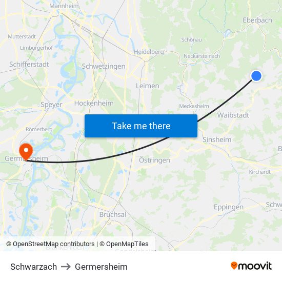 Schwarzach to Germersheim map