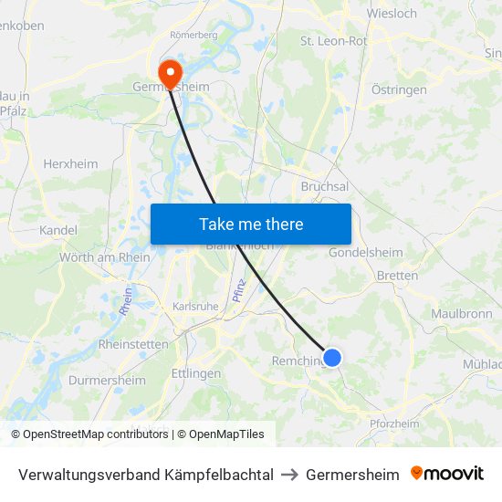 Verwaltungsverband Kämpfelbachtal to Germersheim map