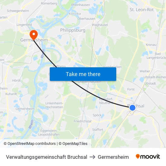 Verwaltungsgemeinschaft Bruchsal to Germersheim map