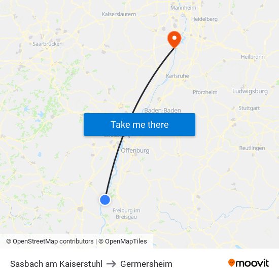 Sasbach am Kaiserstuhl to Germersheim map