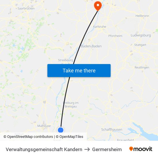 Verwaltungsgemeinschaft Kandern to Germersheim map