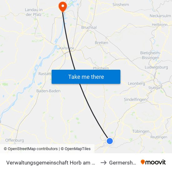 Verwaltungsgemeinschaft Horb am Neckar to Germersheim map