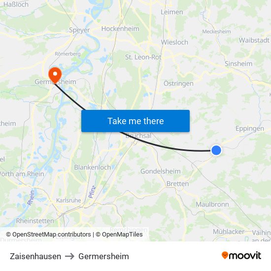 Zaisenhausen to Germersheim map