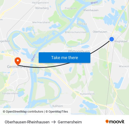 Oberhausen-Rheinhausen to Germersheim map