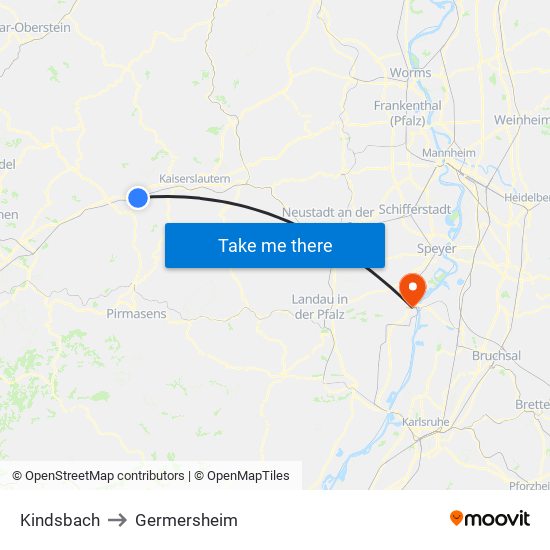 Kindsbach to Germersheim map