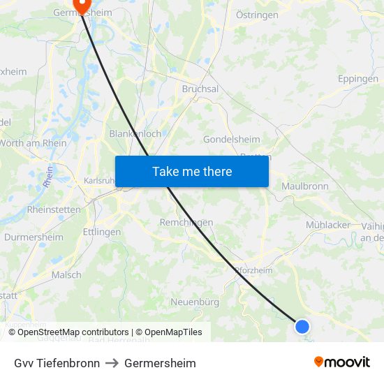 Gvv Tiefenbronn to Germersheim map