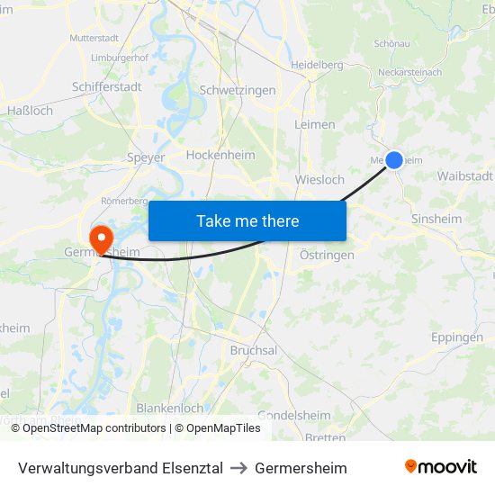 Verwaltungsverband Elsenztal to Germersheim map