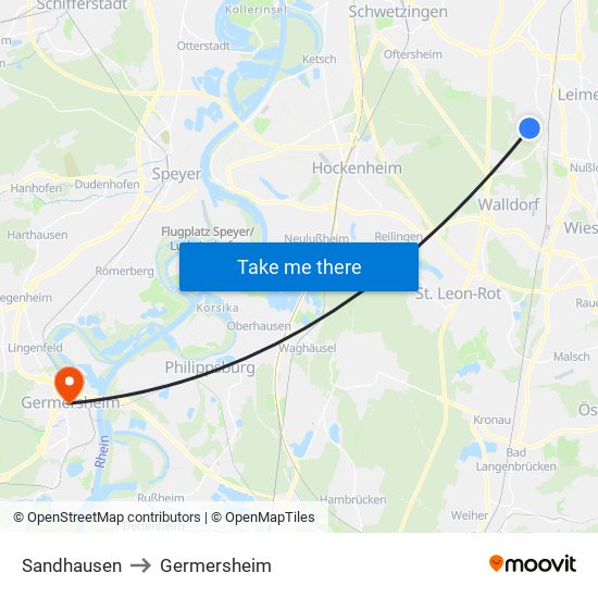 Sandhausen to Germersheim map