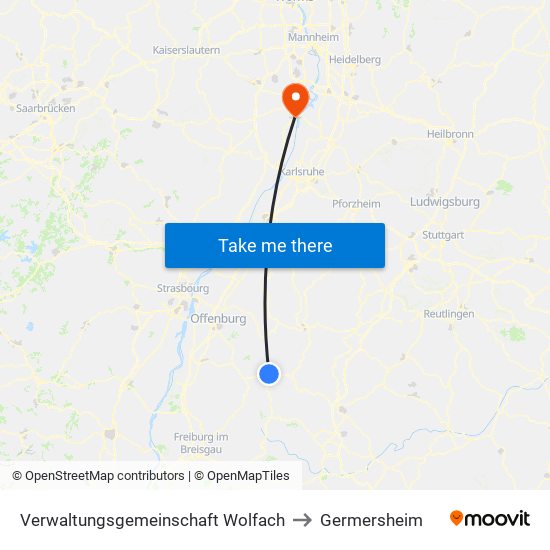 Verwaltungsgemeinschaft Wolfach to Germersheim map