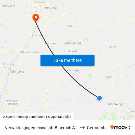 Verwaltungsgemeinschaft Biberach An Der Riß to Germersheim map