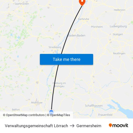 Verwaltungsgemeinschaft Lörrach to Germersheim map