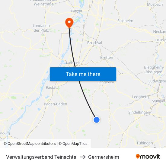 Verwaltungsverband Teinachtal to Germersheim map