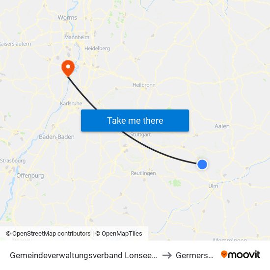 Gemeindeverwaltungsverband Lonsee-Amstetten to Germersheim map