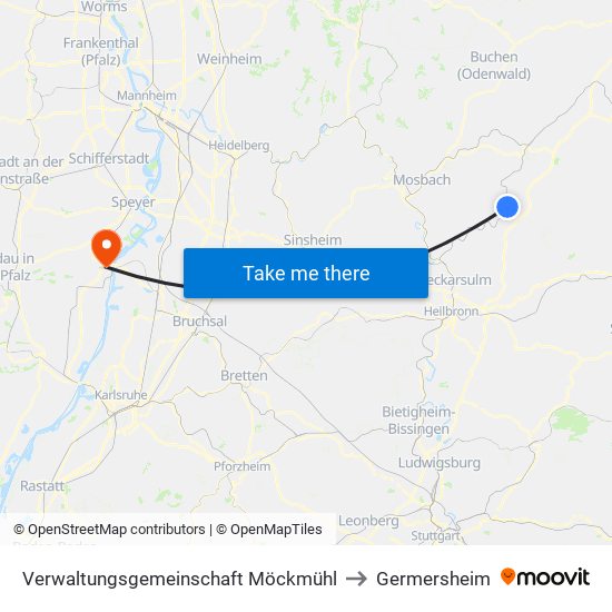 Verwaltungsgemeinschaft Möckmühl to Germersheim map