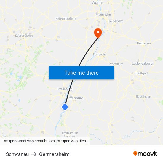 Schwanau to Germersheim map