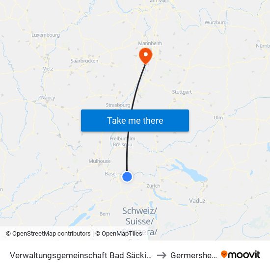Verwaltungsgemeinschaft Bad Säckingen to Germersheim map