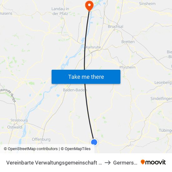 Vereinbarte Verwaltungsgemeinschaft Freudenstadt to Germersheim map