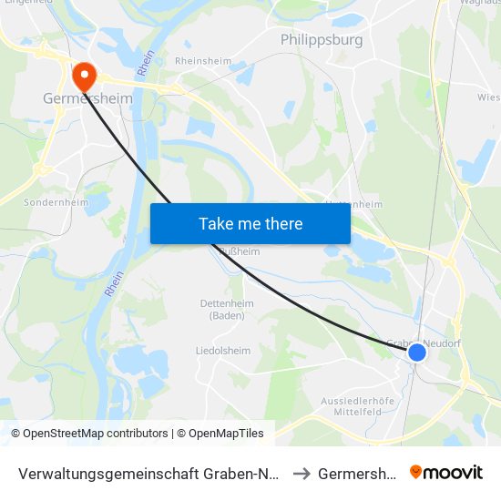Verwaltungsgemeinschaft Graben-Neudorf to Germersheim map