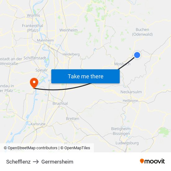 Schefflenz to Germersheim map