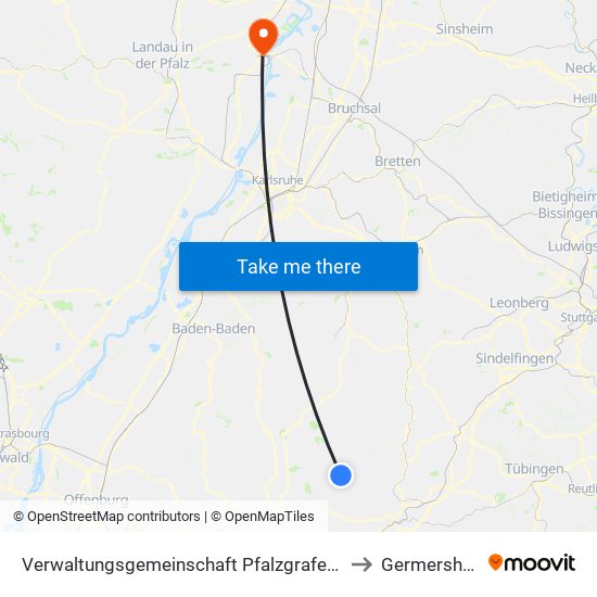 Verwaltungsgemeinschaft Pfalzgrafenweiler to Germersheim map