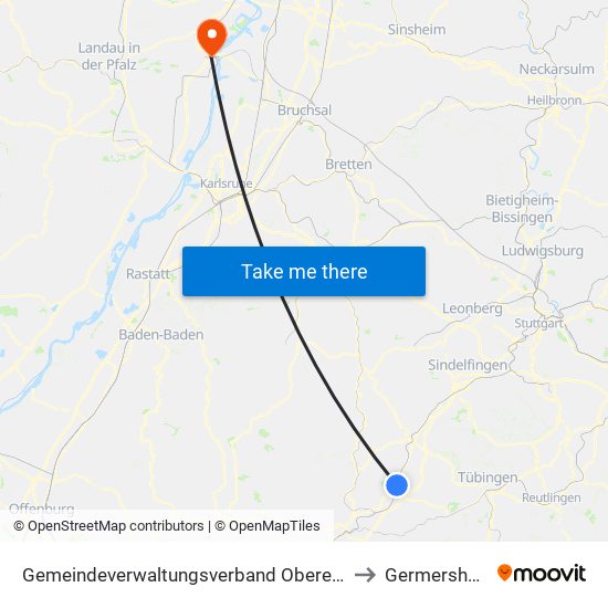 Gemeindeverwaltungsverband Oberes Gäu to Germersheim map