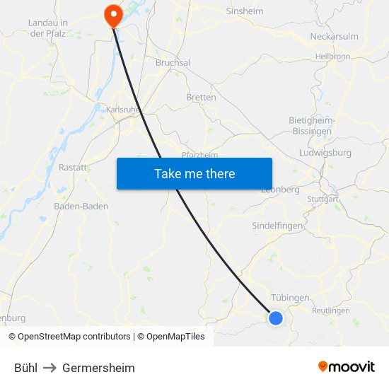 Bühl to Germersheim map