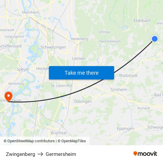 Zwingenberg to Germersheim map