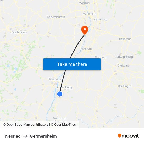 Neuried to Germersheim map