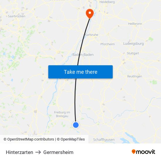 Hinterzarten to Germersheim map