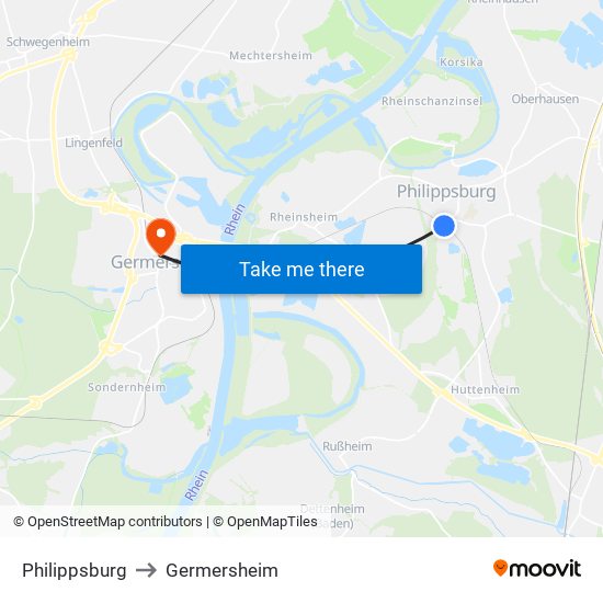 Philippsburg to Germersheim map