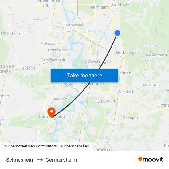 Schriesheim to Germersheim map