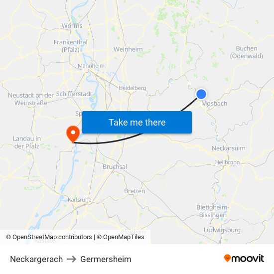 Neckargerach to Germersheim map