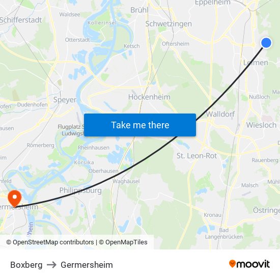 Boxberg to Germersheim map