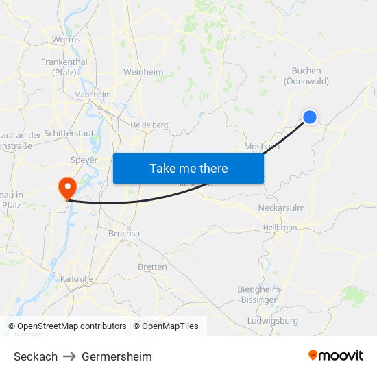 Seckach to Germersheim map