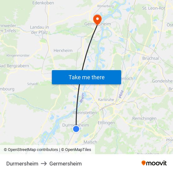 Durmersheim to Germersheim map