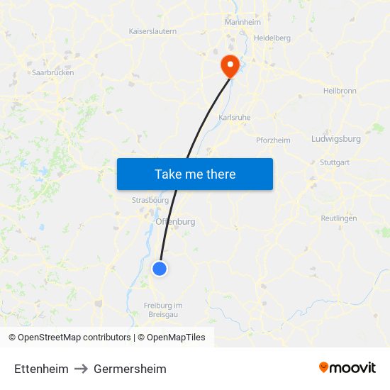 Ettenheim to Germersheim map