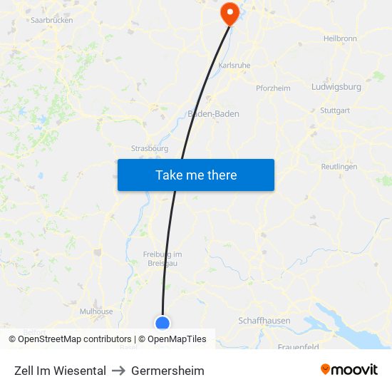 Zell Im Wiesental to Germersheim map